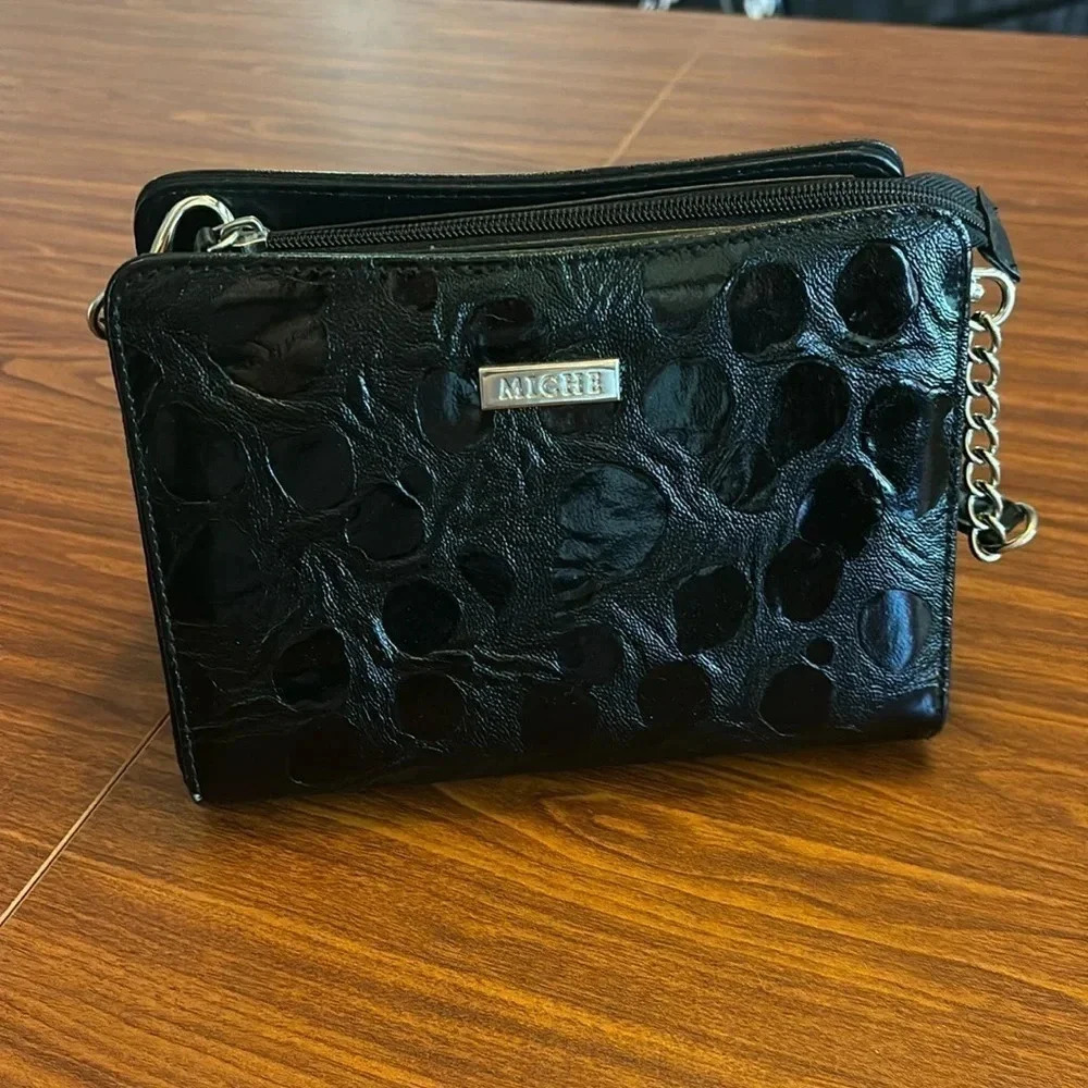 Miche Classic Purse W/Shell‎ Cover Faux Leather Silver Snake Reptile Print Used